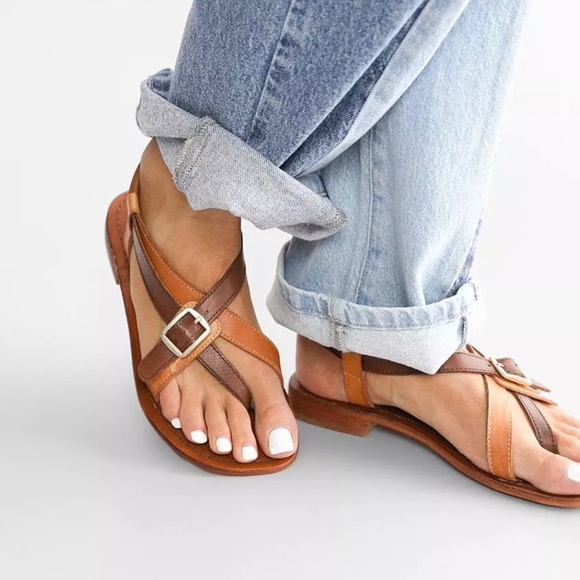 FREE PEOPLE La Risa Black Leather Flat Sandal Summer Strappy Sandal 39.5 - Picture 2 of 12